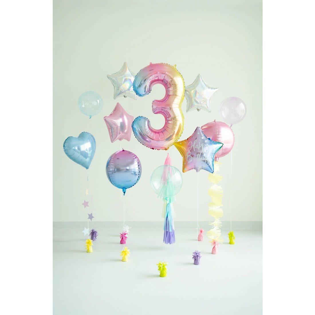 Szivárványos fólia lufi szám 3 – 86 cm, héliumos/air töltéshez