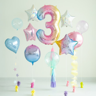 Folija balon številka 3 pastel mavrica 86 cm