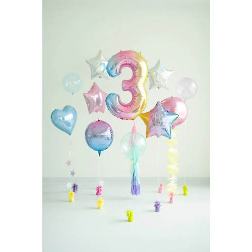 Folija balon številka 3 pastel mavrica 86 cm