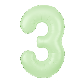 Folijski balon številka 3 pistacijasto mat, 100 cm – rojstnodnevna dekoracija