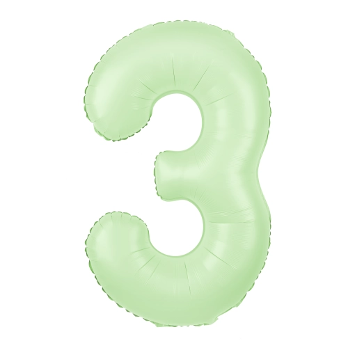 Folijski balon številka 3 pistacijasto mat, 100 cm – rojstnodnevna dekoracija