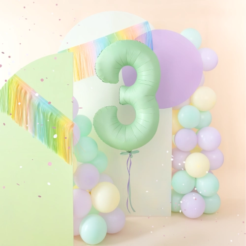 Folijski balon številka 3 pistacijasto mat, 100 cm – rojstnodnevna dekoracija