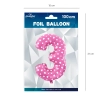 Folijski balon številka 3 s srčki, rožnat, 100 cm
