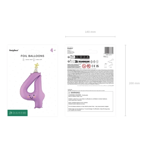 Fóliový balón číslo 4 levanduľový matný 86 cm
