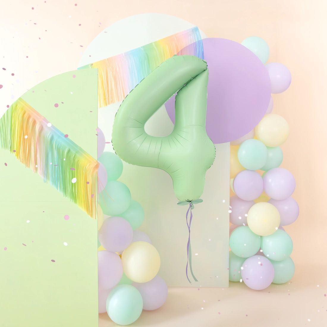 Balon din folie cifră 4, pistachio mat, 100 cm – decorațiune pentru ziua de naștere