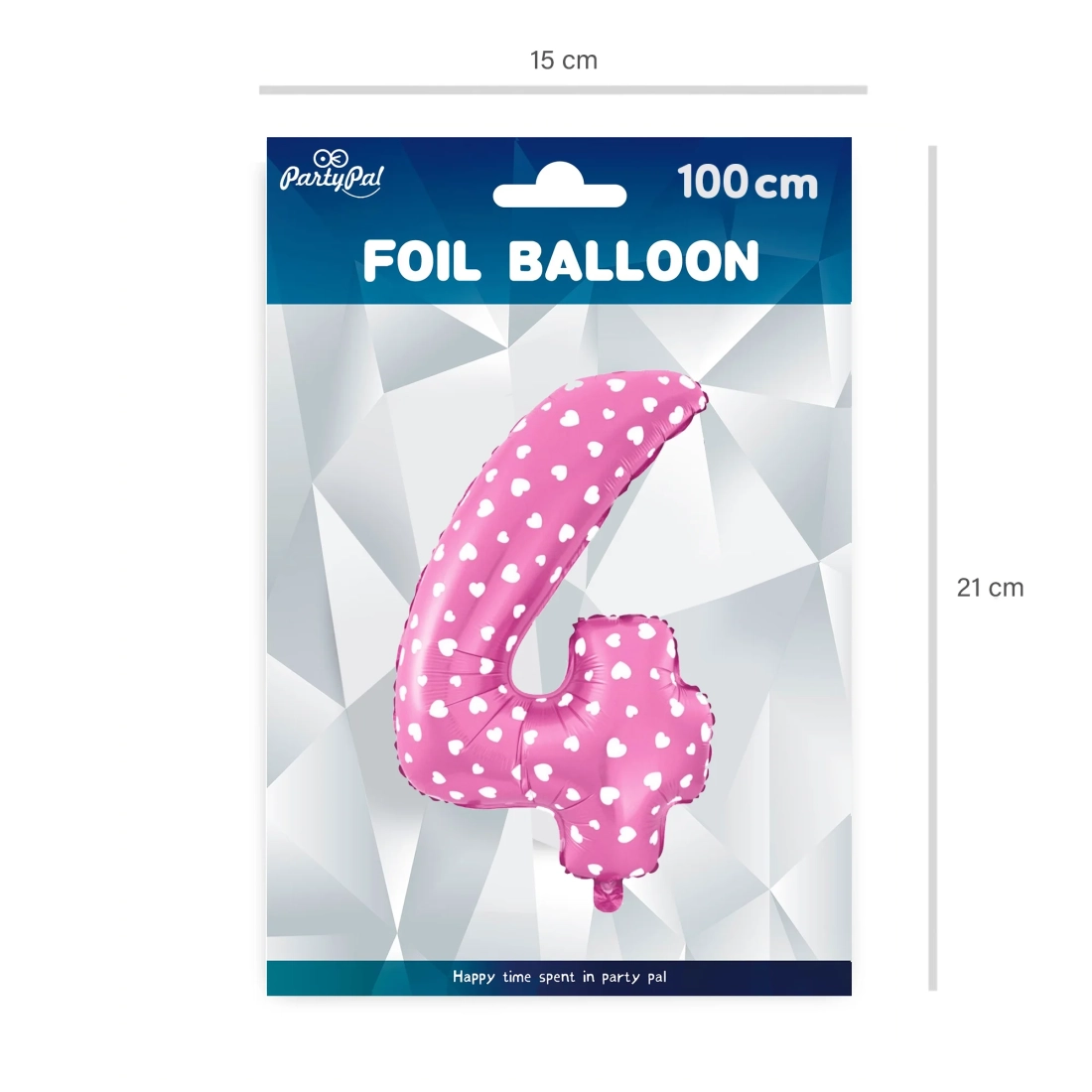 Folijski balon številka 4 s srčki roza 100 cm