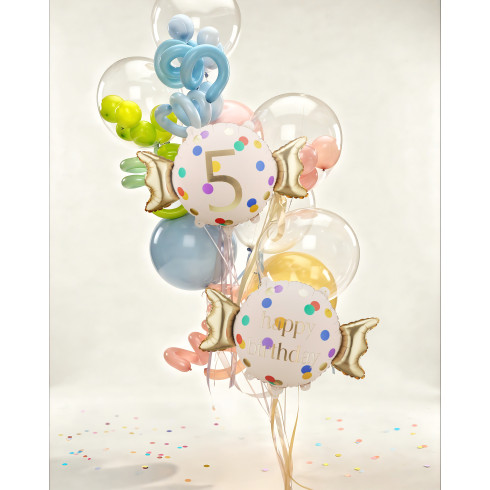 Fóliový balón číslo 5 béžovo-zlatý 61 x 37 cm