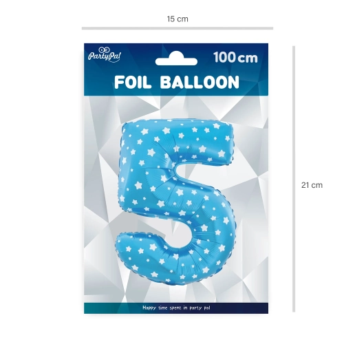 Foliasti balon številka 5 z zvezdicami moder 100 cm