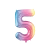 Szivárvány pasztell fólia lufi 5-ös szám, 86 cm