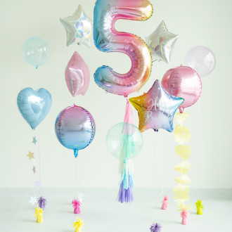 Folija balon številka 5, pastelna mavrica, 86 cm