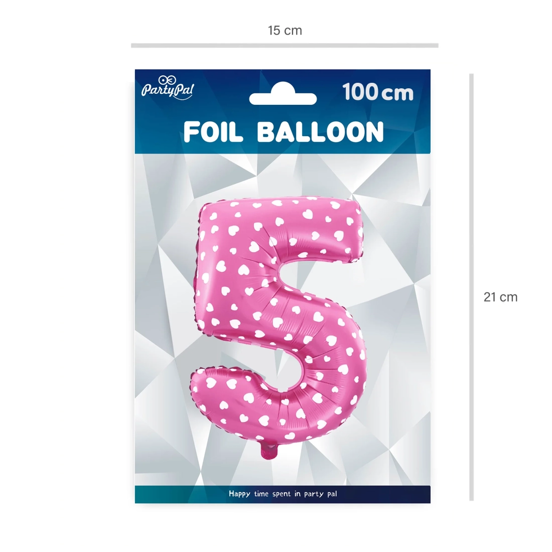 Folijasti balon številka 5 z rožnatimi srčki 100 cm