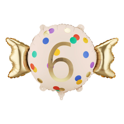 Fóliový balón číslo 6 béžovo-zlatý 61x37 cm
