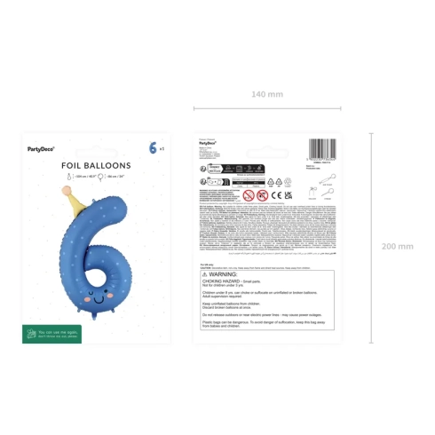 Fóliový balón číslo 6 modrý matný na narodeniny 86 cm