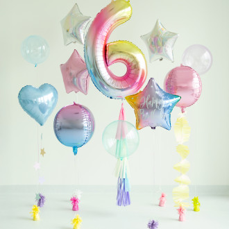 Folija balon številka 6, pastelna mavrica, 86 cm