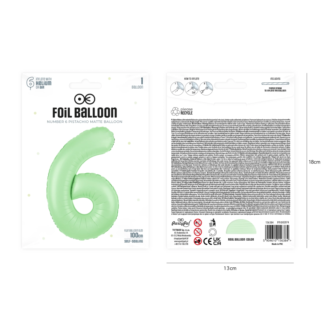 Balon folie cifră 6, fistic mat, 100 cm – decorațiune pentru aniversare