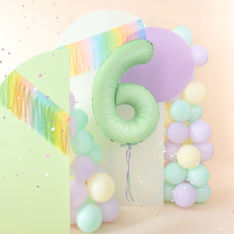 Folijski balon številka 6 pistacijevo mat, 100 cm – rojstnodnevna dekoracija