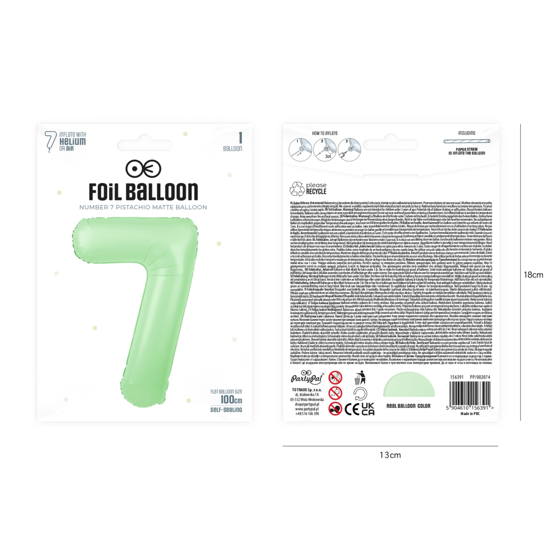 Balon folie cifră 7, pistaciu mat, 100 cm – decorațiune pentru aniversare