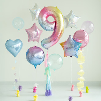Folija balon številka 9 pastelna mavrica 86 cm