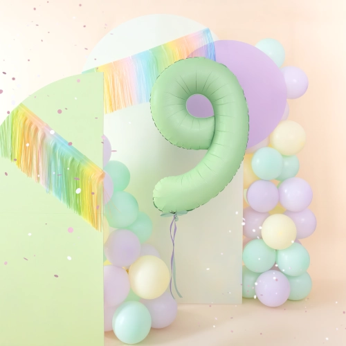 Balon folie cifră 9, pistachio mat, 100 cm – decorațiune pentru aniversare