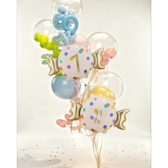 Fóliový balón cukrík číslo 1 béžovo-zlatý 61×37 cm