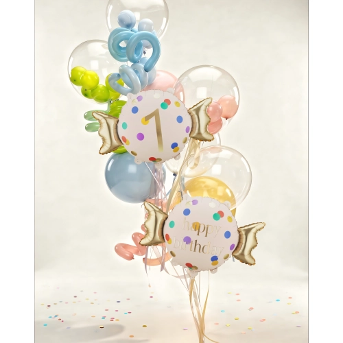 Fóliový balón bonbon číslo 1 béžovo-zlatý 61×37 cm