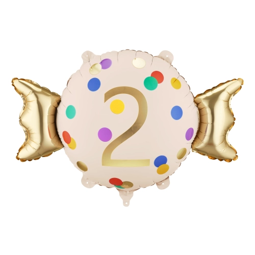 Balon folie acadea cifra 2 bej-auriu 61 x 37 cm