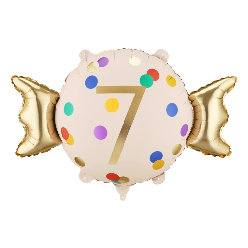 Foliasti balon bonbon številka 7 bež-zlat 61 x 37 cm