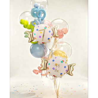 Fóliový balón cukrík číslo 7 béžovo-zlatý 61 x 37 cm