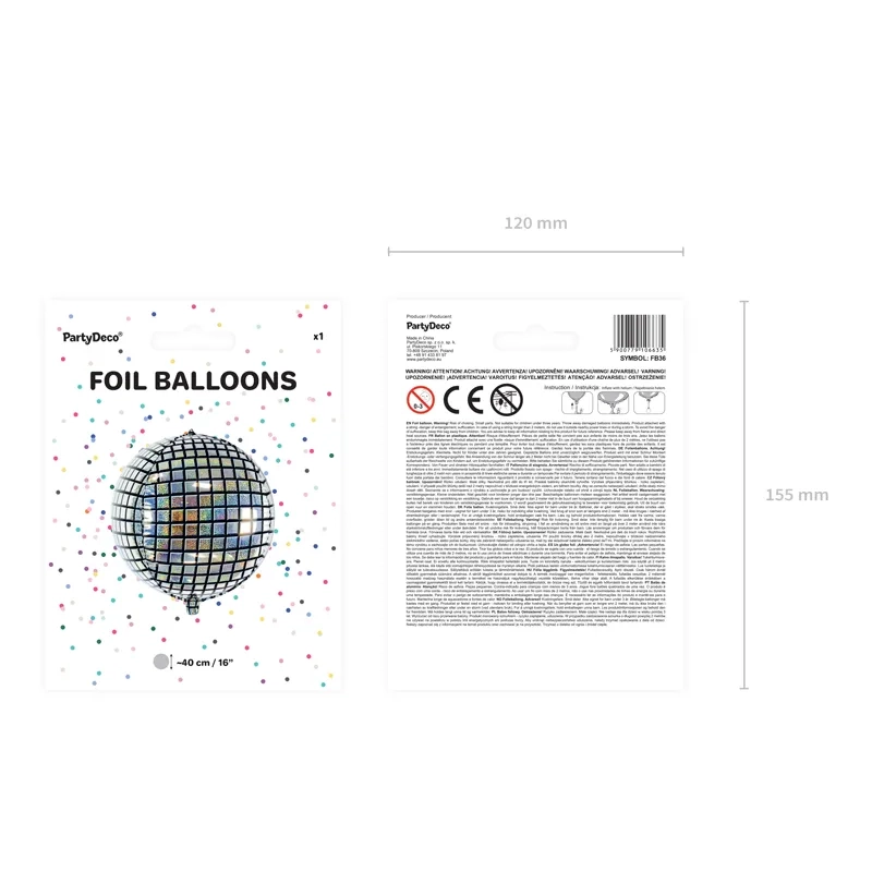 Foliasti balon disko krogla, holografski, 40 cm – party dekoracija