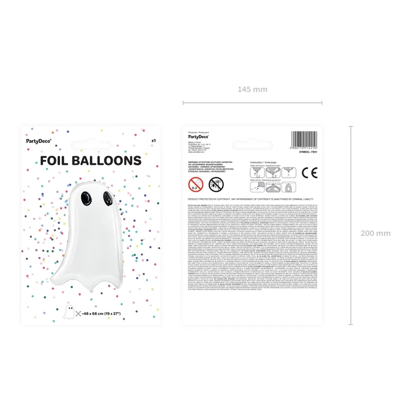 Balon din folie Fantomă albă 48x68 cm – decorațiune de Halloween