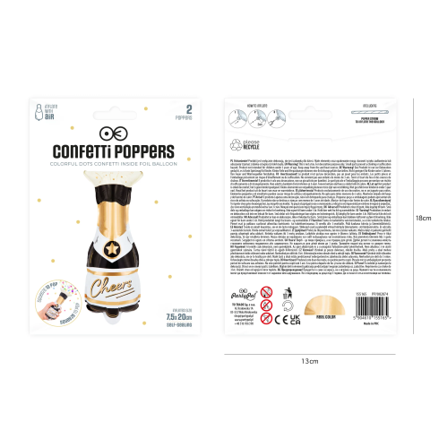 Fóliový balón fľaša Cheers s vystreľujúcimi konfeti 2 ks