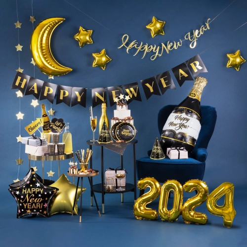 Foli balon boca šampanjca Happy New Year crna