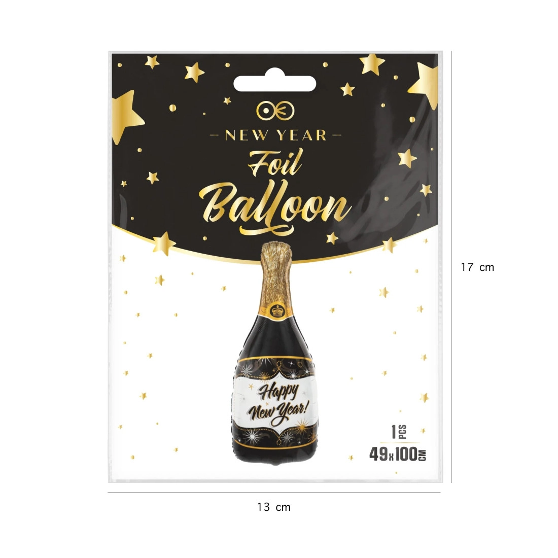 Foli balon boca šampanjca Happy New Year crna
