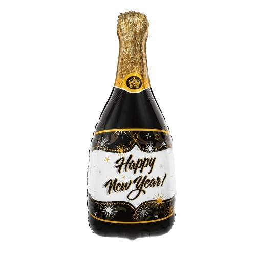 Foli balon boca šampanjca Happy New Year crna