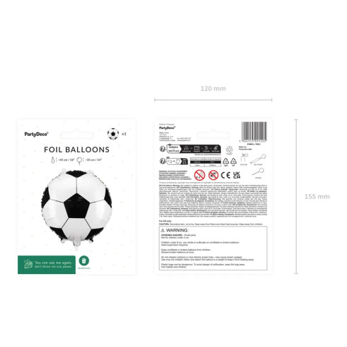 Folijski balon nogometna žoga 35 cm – črno-bel za helij in zrak