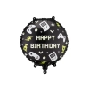 Fóliový balón Happy Birthday 35×35 cm čierny s hernými motívmi