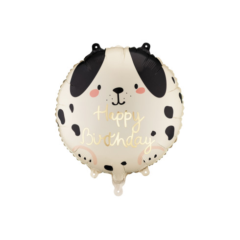 Fóliový balón Happy Birthday psík, krémovo‑čierny 35×35 cm