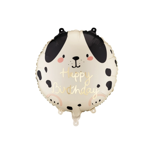 Fóliový balón Happy Birthday psík, krémovo‑čierny 35×35 cm
