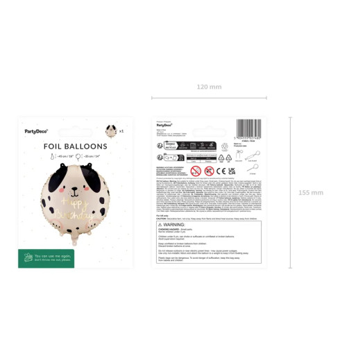 Fóliový balón Happy Birthday psík, krémovo‑čierny 35×35 cm