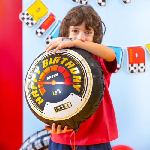 Balon din folie Happy Birthday Race On pentru petrecere