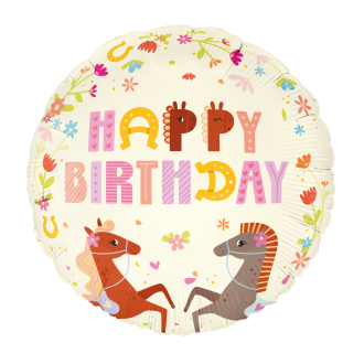 Folijski balon Happy Birthday s konjički 45 cm