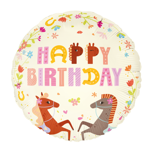 Happy Birthday fólia lufi lovakkal, 45 cm Happy Birthday fólia lufi lovakkal, 45 cm