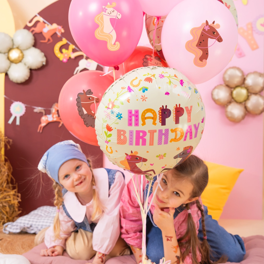 Happy Birthday fólia lufi lovakkal, 45 cm