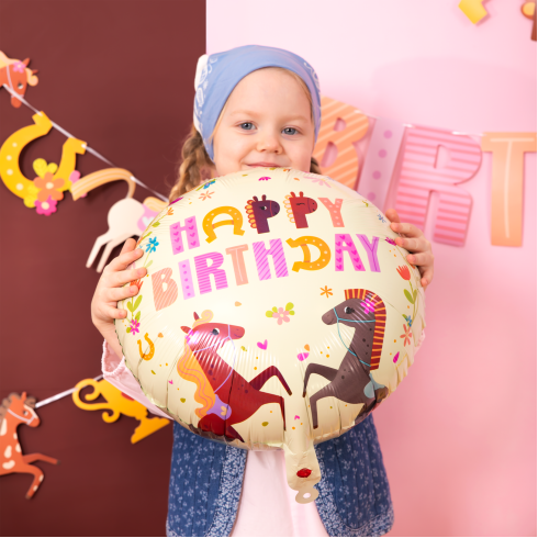 Happy Birthday fólia lufi lovakkal, 45 cm Happy Birthday fólia lufi lovakkal, 45 cm