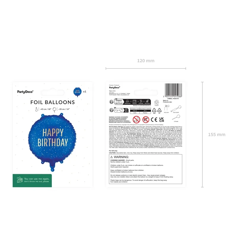 Happy Birthday sötétkék fólia lufi 35×35 cm