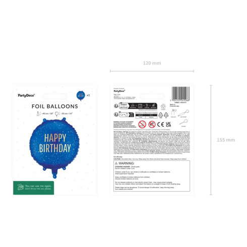 Fóliový balón Happy Birthday tmavomodrý 35×35 cm