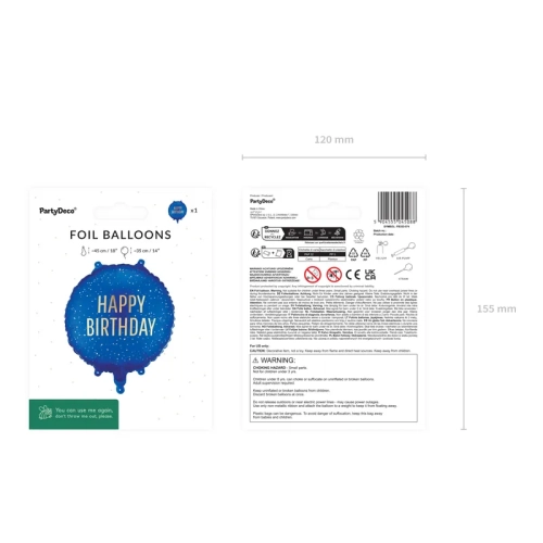 Balon din folie „Happy Birthday” albastru închis 35×35 cm