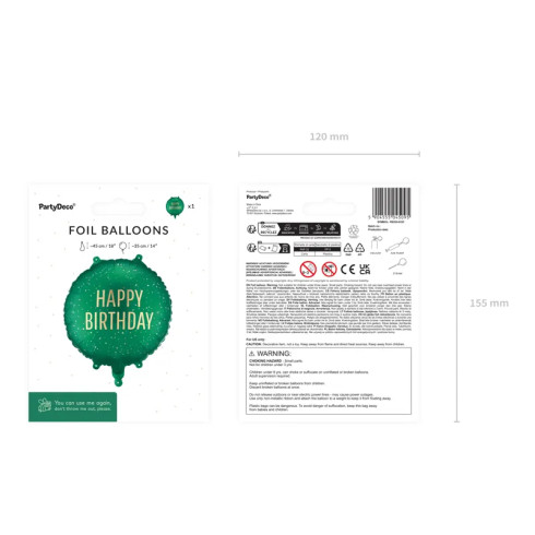 Fóliový balón Happy Birthday tmavozelený 35x35 cm