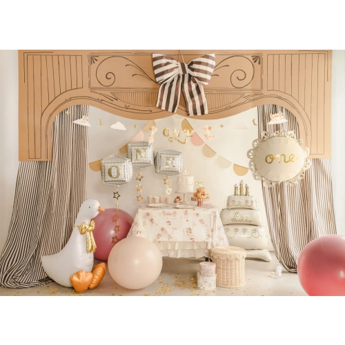 Balon folie gâscă albă cu fundă aurie