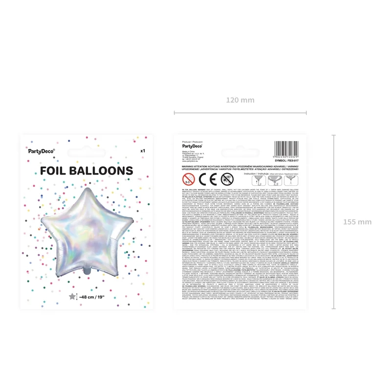 Folijski balon zvezda mavrični, 48 cm – iridescentni okras
